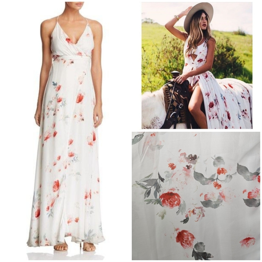 TJD The Jet Set Diaries Isabella Floral Maxi Wrap Dress in White - Size M